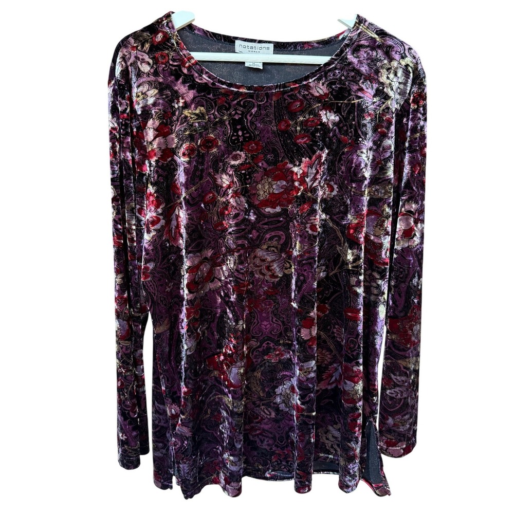 Velvet Floral Long Sleeve Top Women's L Boho‎ Witchy Wimsigoth